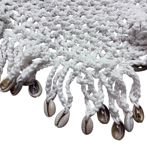 White Crochet Fringe Halter Top with Shells - Picture 5 of 6